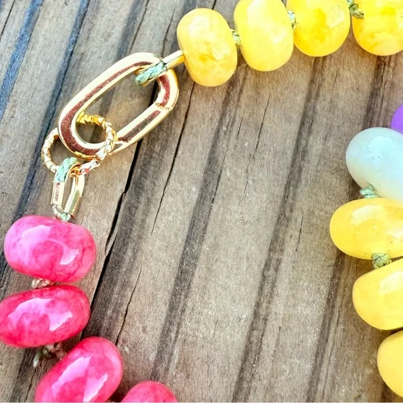 Candy Gemstone Choker Chalcedony, Jade, Moonstone, Hand Knotted, 14k Gold-Filled - Picture 4 of 7